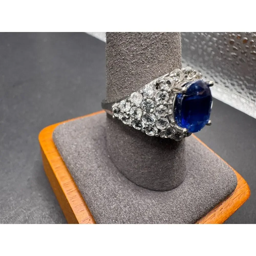 STS Chuck Clemency Sterling Silver 925 Oval Blue & White Sapphire Ring Sz. 10
